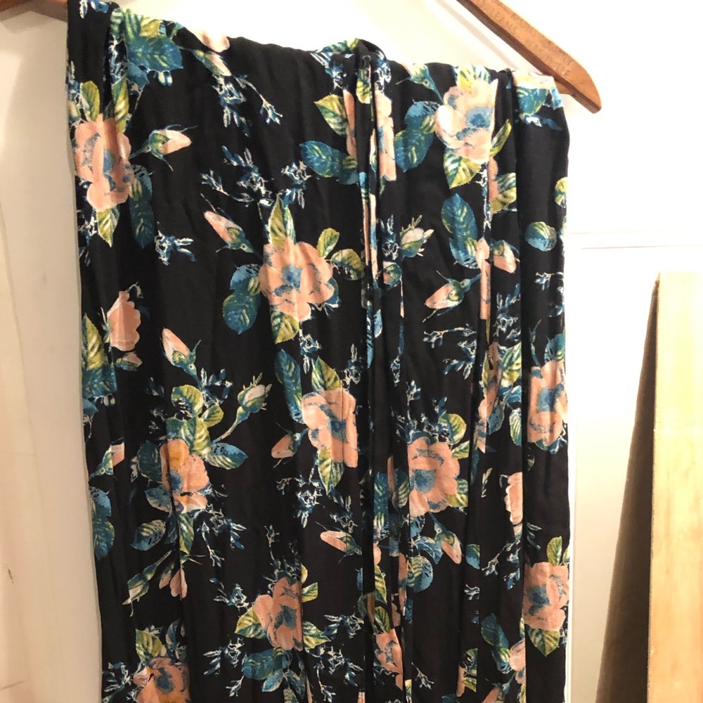 Black floral button up maxi skirt